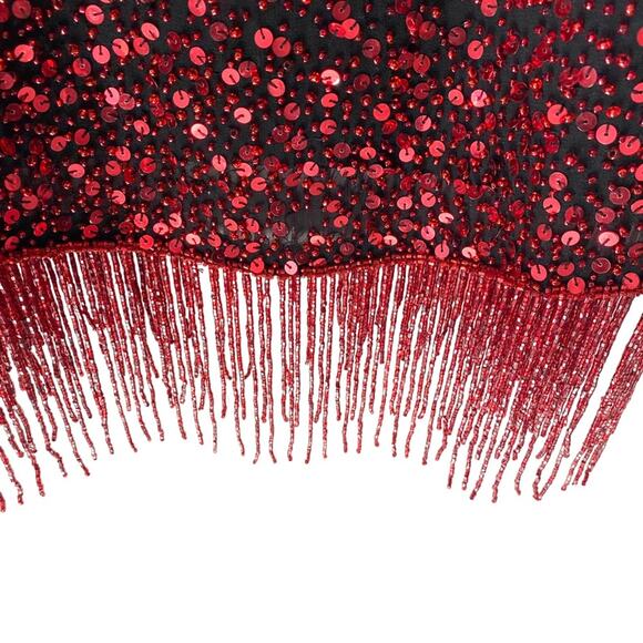 Zola Evening Red Sequin Beaded Fringe Hem Cocktail Evening Party Dress 8P petite - Picture 3 of 8